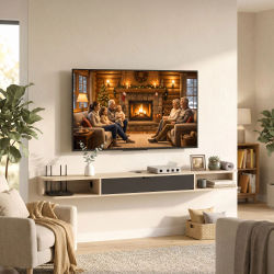 Mueble de TV Flotante de Madera Natural de 180×24×16cm, Consola Multimedia Montada en la Pared con Cajón y Estantes Abiertos Dobles, Diseño de Gestión de Cables, Apto para Pantallas de TV de hasta 75