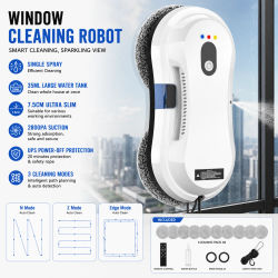 Robot Limpiacristales Ultra Delgado, Limpiador Automático de Vidrios de 2800 Pa con Pulverizador de Agua Automático, Control Remoto y Detección de Bordes, 80 W
