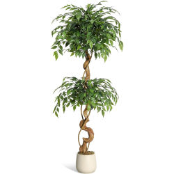 Árbol de Ficus Artificial de 1.5 m, Planta Artificial Realista en Maceta, Hojas de Seda Realistas con Troncos Curvos para Hogar u Oficina Pre-ensartado en maceta con musgo para una decoración