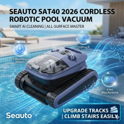 Limpiador de Piscinas Robótico Inalámbrico Seauto SAT40, Carga Rápida en 5 Horas, 240 Minutos de Tiempo de Trabajo, Planificación Inteligente de Rutas por IA, Robot Aspirador de Piscinas
