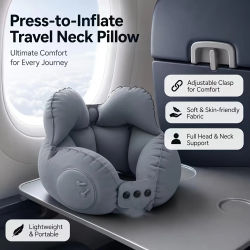 Almohada inflable comprimible para el cuello, almohada portátil de apoyo cervical para viajes, reposacuellos inflable para avión y siestas, 1 ud.