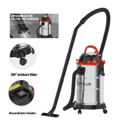 Aspiradora Industrial 3 en 1 de 3000W, Aspiradora en Seco y Húmedo, 19kPa de Succión Potente, 18 Litros de Capacidad y 4 Ruedas Giratorias