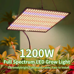 2 luces LED de cultivo de 1200W para plantas de interior, cultivo de vegetales y floración, lámpara fito de espectro completo AC85-240V