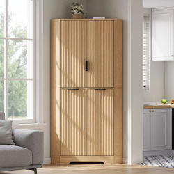 Mueble de Esquina de 60X60X172Cm con 4 Puertas y Estantes Ajustables, Apto como Aparador para Cocina, Comedor y Sala de Estar, Color Madera Natural
