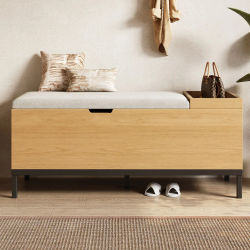 Banco para zapatos, banco de almacenaje, mueble con asiento, partes laterales con trenzado de ratán, 2 cajones, color: natural