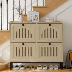 Mueble zapatero BonHaus, estrecho, con 4 cajones y una tapa, mueble zapatero con puertas caladas, recibidor, zapatero con estantes regulables, para la entrada y la sala de estar, 105x24x96 cm