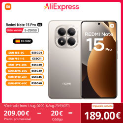 Xiaomi Redmi Note 15 Pro 4G Versión UE 8GB 256GB MTk Helio G200 Ultra, Pantalla AMOLED 6.77", 120Hz, 200MP, IP65, NFC, Sin Cargador