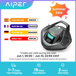 Limpiador de Piscinas Robótico Inalámbrico AIPER Seagull SE Reacondicionado, Aspiradora para Piscinas Elevadas con LED, Dura 90 Minutos, Autoparqueo