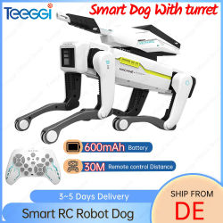 Teeggi Perro Mecánico Multifunción RC con Clip, Control Remoto Eléctrico, Perro Robot Inteligente con Torreta, Juguete Educativo Inteligente, Regalo