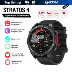 Reloj Inteligente Zeblaze Stratos 4 con GPS, Pantalla AMOLED de 1.43'', Brújula, Altímetro, Llamadas de Voz, Resistente al Agua 5ATM, Monitor de Actividad Física, Color Negro