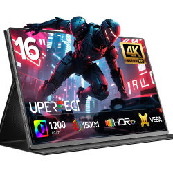 Monitor Portátil UPERFECT de 16'' 4K, Pantalla Extendida para Laptop, 1200 Nits, USB C, HDMI, Pantalla para Juegos de PC con Altavoces y Soporte