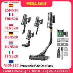 Aspiradora Inalámbrica Proscenic P20 OnePass, 70000Pa de Succión, 70 Minutos de Autonomía, Motor sin Escobillas de 680W, Limpieza en Seco y Húmedo, 3 Vendidas
