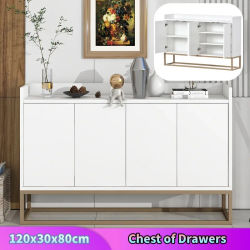 Comanlai Aparador minimalista 120x30x80cm, cómoda, mueble buffet moderno, con 4 puertas, patas de metal, estante ajustable