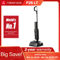 Aspiradora en seco y húmedo Roborock F25 LT, 20 000 Pa, autolimpieza a alta temperatura de 90 °C y secado rápido con aire caliente, limpieza plana de 180° para suelos duros