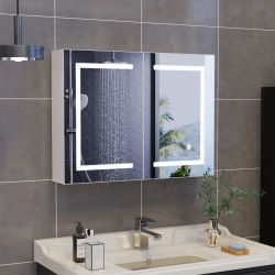 Mueble de baño con espejo y mueble de baño LED antifusor estantes altura regulable 3 temperaturas de color