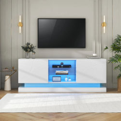 Anajqaqia Mueble para TV LED de 160 cm con espacio de almacenamiento, almacenamiento elegante con bisagras silenciosas, estante de vidrio ajustable, blanco