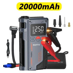 Arrancador de batería de coche 4 en 1 con compresor de aire, cargador elevador portátil de 20000mAh, potente dispositivo de arranque de batería de coche de 1000A