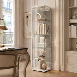 Vitrina de Vidrio Templado con LED Multicolor, Armario Vitrina de 42,5 x 36,5 x 164 cm, Mueble Vitrina con Cerradura, Fondo de Espejo, 4 Estantes, para Salón, Oficina, Figuras y Libros