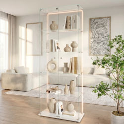 Vitrina de Vidrio Templado Anajqaqia, Librería Independiente de 2 Puertas y 5 Estantes, Mueble de Almacenamiento Decorativo para Exhibición de Colecciones en Sala de Estar, Blanco