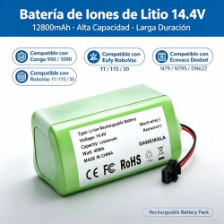 Batería de iones de litio de repuesto de 14,4 V y 12800 mAh para aspiradora robot, compatible con Conga 990 1090, Tesvor X500, Ecovacs Deebot N79 N79S DN622, Eufy RoboVac 11 11S RoboVac 30, batería