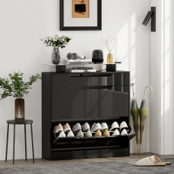 Mueble zapatero negro brillante con 2 cajones abatibles y 1 cajón deslizable, mueble de almacenamiento de zapatos a prueba de polvo para entrada, zapatero multiusos para recibidor, puerta principal,