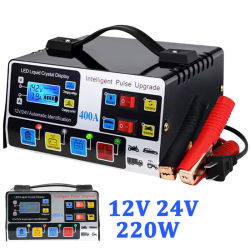 Cargador de Batería Inteligente para Auto de 220W, 12V/24V, Cargador de Batería Automotriz, Reparación Inteligente por Pulsos, Cargador Rápido de Alta Potencia para Auto, Camioneta y Motocicleta