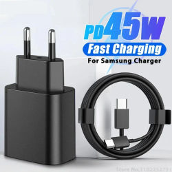 45W Cargador Carga Rapida, USB C Cargador Rapido con 45W 1M Cable para Samsung Galaxy S25/S24/S23/S23+/S23 Ultra/S22/S21/S20/Note20/A73/A53/S10, Cargador Tipo C Carga Rapida Cabezal Negro