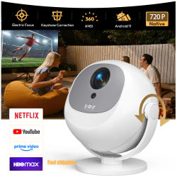 Proyector XGODY 4K 360ANSI Inteligente Android de Tiro Corto con Enfoque Eléctrico y Corrección Trapezoidal, Mini Proyector con Wifi6, BT5.2 y Altavoces de 2*3W para Cine en Casa y Patio