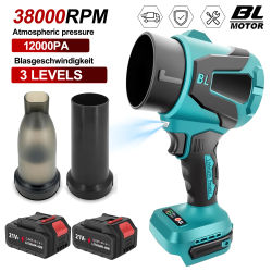 Soplador de Hojas Eléctrico sin Escobillas de 38000 rpm, Soplador y Aspirador 2 en 1 de 3 Velocidades, Succión de 12000 Pa y Potencia de Aire de 1100 g para Limpieza de Jardín/Auto/Taller