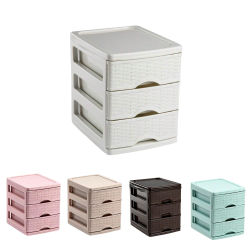 Cajonera de sobremesa, plástico, 3 cajones, 17 x 13,5 x 17 cm, modelo Turia, efecto mimbre, torre almacenaje multiusos, organizador auxiliar, escritorio, baño, oficina