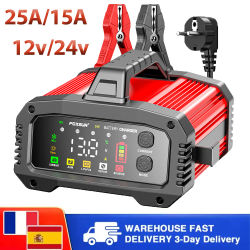 Cargador de batería inteligente para coche y motocicleta, cargador de batería de litio AGM, GEL de plomo-ácido, LiFePO4, 25A/15A, 12V/24V