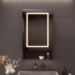 Mueble de baño con espejo e iluminación LED, mueble de baño con espejo y luz de 3 colores, mueble con espejo LED con almacenamiento y estante ajustable, 88x50x16 cm