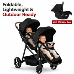 Cochecito Doble para Bebés, Multifuncional 3 en 1, con Dos Asientos de Auto para Niños