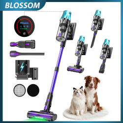 Aspiradora Inalámbrica Blossom V20, Motor sin Escobillas de 650W, Succión Potente de 55KPa, 65 Minutos de Autonomía, Luz LED Verde, para Pelo de Mascotas, Pisos de Madera y Alfombras