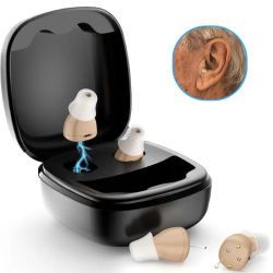 Audífonos Inteligentes Recargables CIC Invisibles para Personas Mayores, Reducción de Ruido 130D, Control de Volumen de 3 Niveles, Cargador Portátil