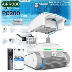 Robot limpiador de piscinas Airrobo Hot con 4 motores, cepillos duales, trayectoria inteligente y eficiencia N × 10, 90 ° Sistema de elevación de pared, montaje APP, estacionamiento automático, apto