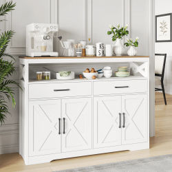 Anajqaqia Mueble de Cocina de 140 x 40 x 105 cm, Aparador con 2 Cajones y Compartimentos Abiertos, para Salón, Comedor, Blanco
