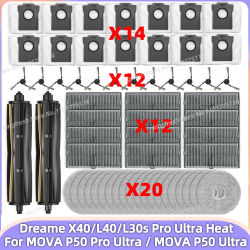 Compatible con (MOVA P50 PRO ULTRA / MOVA P50 Ultra, Dreame X40 Ultra / L40 Ultra / MOVA P10 PRO ULTRA) Piezas de Aspiradora Rodillo Principal Tricut Cepillo Lateral Filtro Paño de Bolsa de Polvo