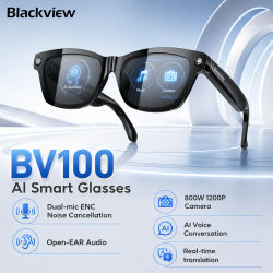 Gafas Inteligentes Blackview 4K 8MP BV100 con IA, Altavoces Estéreo Bluetooth 6.0 con Cambio de Color, Micrófono con Cancelación de Ruido, Gafas de Sol Inteligentes
