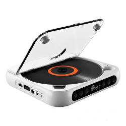 Reproductor de CD, Bluetooth, AUX, USB, 2000 mAh, altavoz, calidad de sonido Hi-Fi, portátil, Blanco