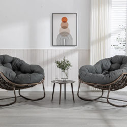 Silla mecedora para exteriores, silla mecedora de mimbre extragrande para patio, silla mecedora cómoda para interiores y exteriores con cojín grueso, moderna