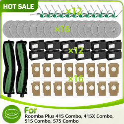Compatible con iRobot Roomba Plus 415 / 415X / 515 / 575/ 516/ 576 Combo Accesorios Cepillo Principal Cepillo Lateral Filtro Mopa Bolsa de Polvo Recambios