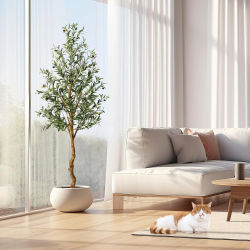 Olivo Artificial con Maceta de Concreto, Planta Artificial Grande con Hojas y Aceitunas Realistas, Decoración para Sala de Estar, Oficina, Dormitorio, Jardín