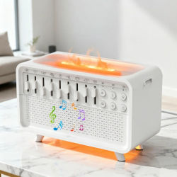 Humidificador Bluetooth con Llama y Difusor de Aroma con Ruido Blanco, Máquina de Sonido Relajante de Vapor Frío para Bebés y Adultos