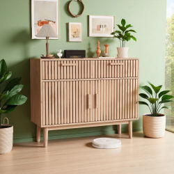Zapatero, mueble para salón, con 2 cajones y 2 puertas, dimensiones 100 x 35 x 80 cm, armario de almacenamiento, zapatero, color madera natural.