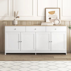 Anajqaqia Aparador de 160x37x75cm con 4 Puertas y 3 Cajones, Mueble de Almacenamiento, Mueble Moderno para Sala de Estar y Comedor, Blanco