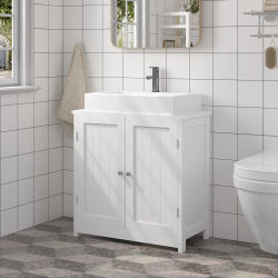Mueble de baño, almacenamiento para baño, organizador debajo del fregadero con 2 puertas, mueble de tocador de pie, 30x60x50,5 cm