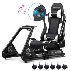 GTPLAYER Simulator Cockpit, Sim Racing Cockpit, soporte de volante de simulador de carreras con altavoces, volante y estante de pedal