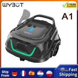 WYBOT A1 Robot aspirador inalámbrico para piscina, filtros dobles, tiempo de ejecución de 120min, carga rápida de 2,5 H, para piscinas de fondo plano sobre el suelo, color negro