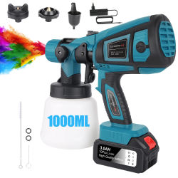 Pistola de Pintura Eléctrica Inalámbrica de 1000 ml con Batería de Iones de Litio de 3000 mAh para Cercas, Paredes, Techos, Muebles y Gabinetes